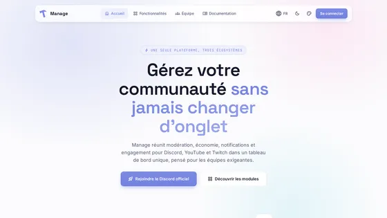Page d’accueil de manage-bot.fr
